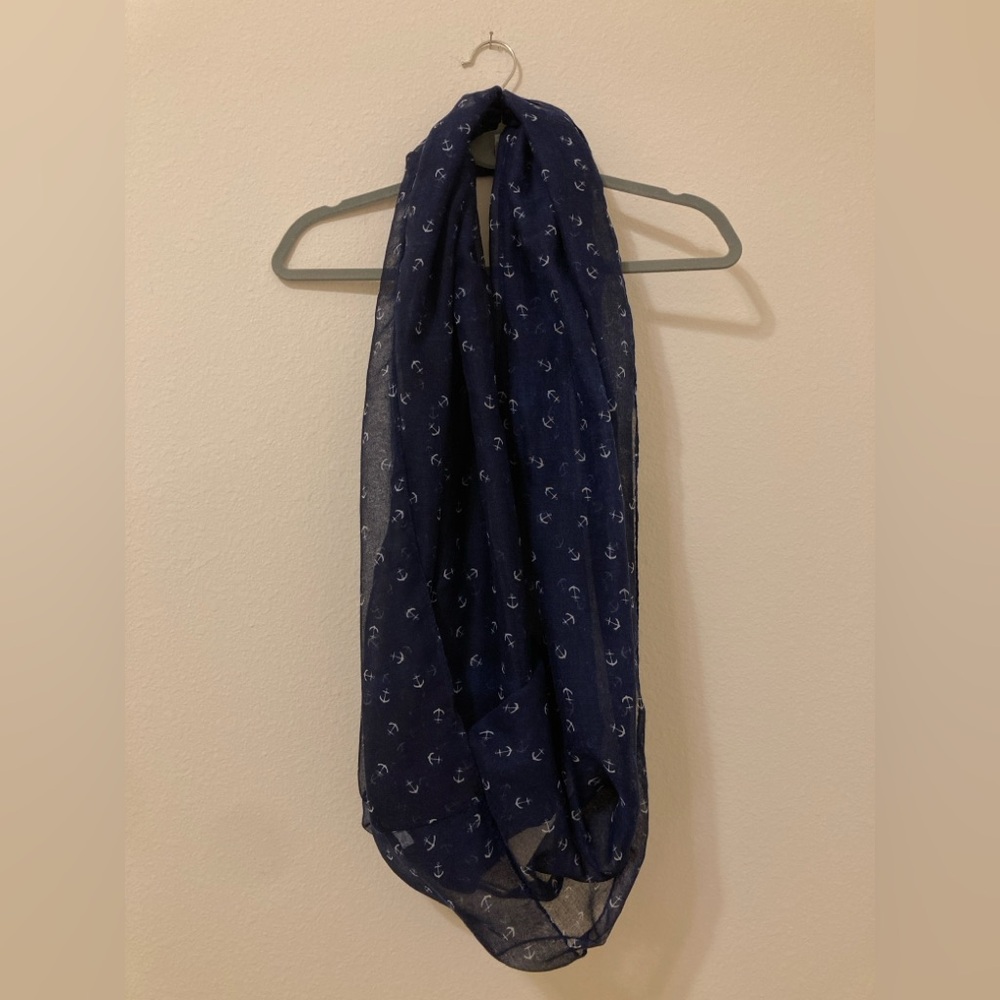 Navy Blue Anchor Infinity Scarf Nautical Lightweight Loop Scarf